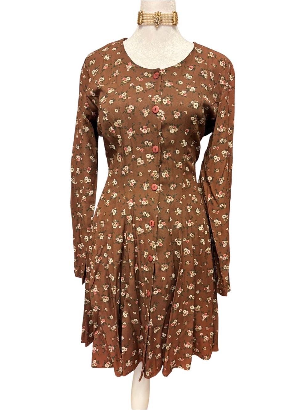 Rampage Vintage Floral Button-Down Dress – Brown – Size 3